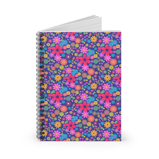 Bright Retro Floral Spiral Notebook | Ruled Journal, Colorful Flower Pattern