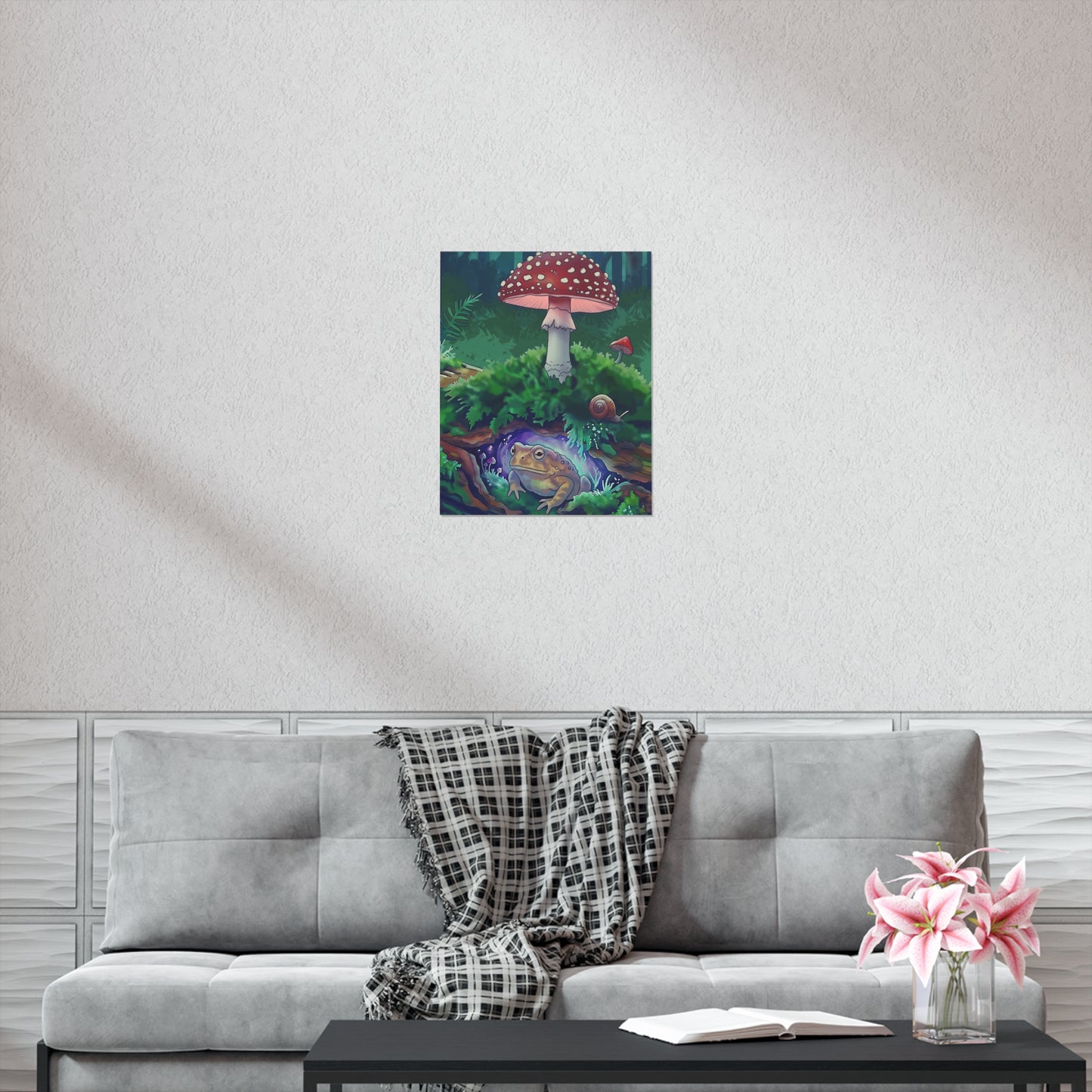 Magical Toad & Mushroom Poster — Hand-Drawn Forest Floor Art