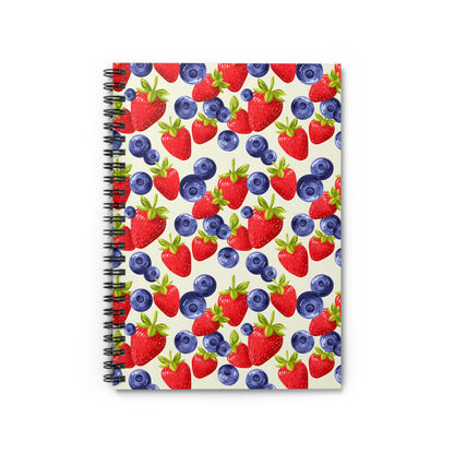 Strawberry Blueberry Pattern Notebook | Spiral Ruled Journal