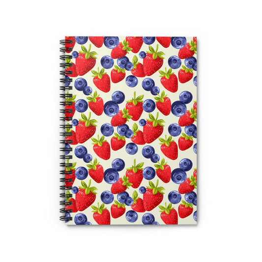 Strawberry Blueberry Pattern Notebook | Spiral Ruled Journal