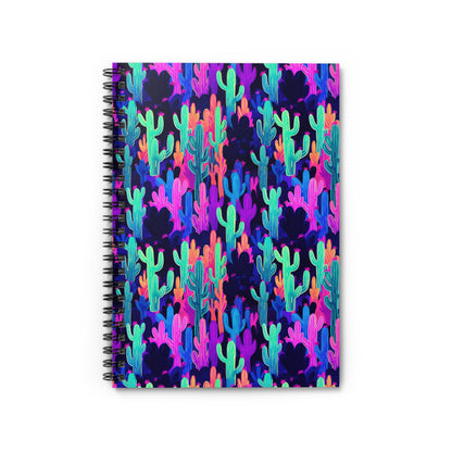 Neon Cactus Pattern Spiral Notebook | Ruled