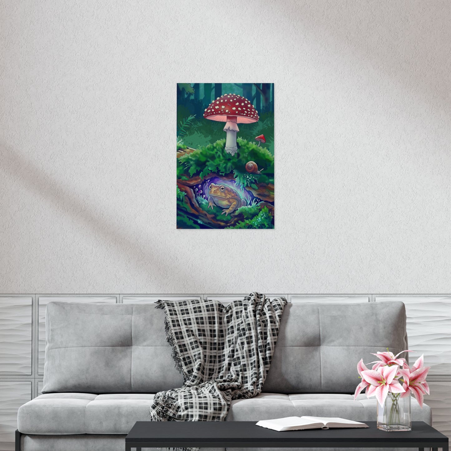 Magical Toad & Mushroom Poster — Hand-Drawn Forest Floor Art