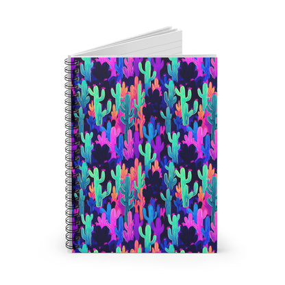 Neon Cactus Pattern Spiral Notebook | Ruled