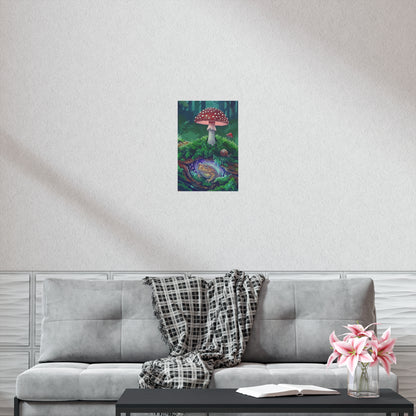 Magical Toad & Mushroom Poster — Hand-Drawn Forest Floor Art