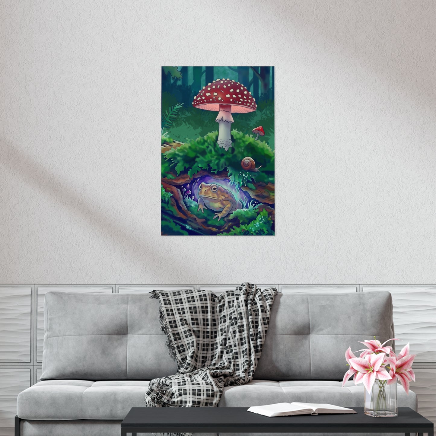 Magical Toad & Mushroom Poster — Hand-Drawn Forest Floor Art
