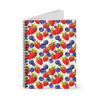 Strawberry Blueberry Pattern Notebook | Spiral Ruled Journal