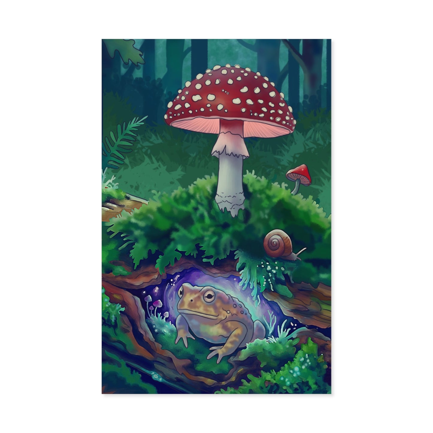 Magical Toad & Mushroom Poster — Hand-Drawn Forest Floor Art